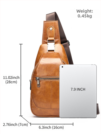 Мъжка кожена чанта за през рамо – кожа от първи слой, износоустойчива, подплата полиестер-памук, сезон Лято 2024