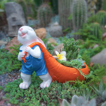 Γλάστρα από ρητίνη με χειροποίητο μοτίβο λαγουδάκι για επιτραπέζια χρήση — ζωικό σχέδιο, χειροποίητη βαφή, κατασκευή με γέμισμα