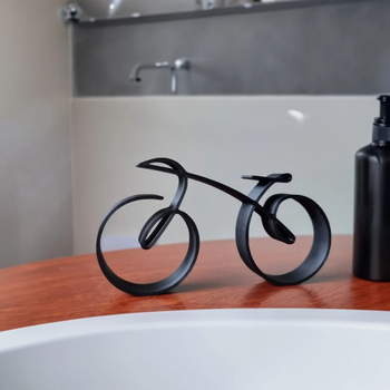 Ξύλινο μινιμαλιστικό γλυπτό ποδηλάτου, αφαιρετικός γραμμικός σχεδιασμός, μοντέρνο στυλ