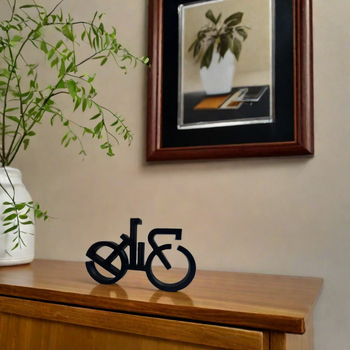 Ξύλινο μινιμαλιστικό γλυπτό ποδηλάτου, αφαιρετικός γραμμικός σχεδιασμός, μοντέρνο στυλ