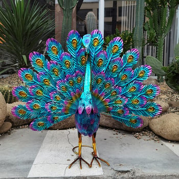 Longhui statuetă metalică cu paun pentru grădină și birou — decor din fier, categorie 6.2 Peacock, ambalare carton