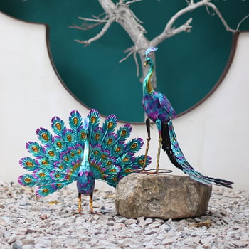 Longhui statuetă metalică cu paun pentru grădină și birou — decor din fier, categorie 6.2 Peacock, ambalare carton