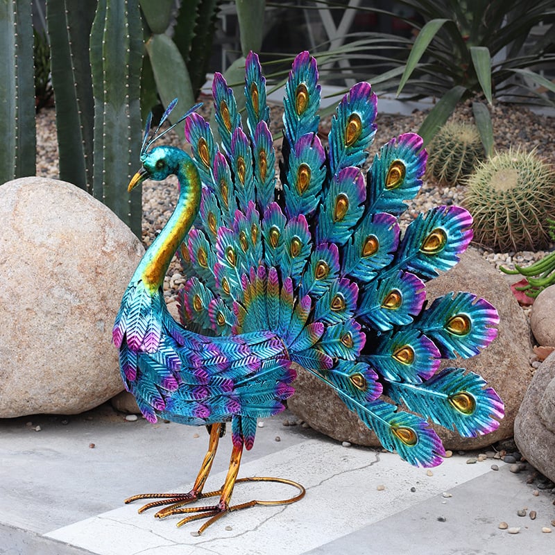 Longhui statuetă metalică cu paun pentru grădină și birou — decor din fier, categorie 6.2 Peacock, ambalare carton