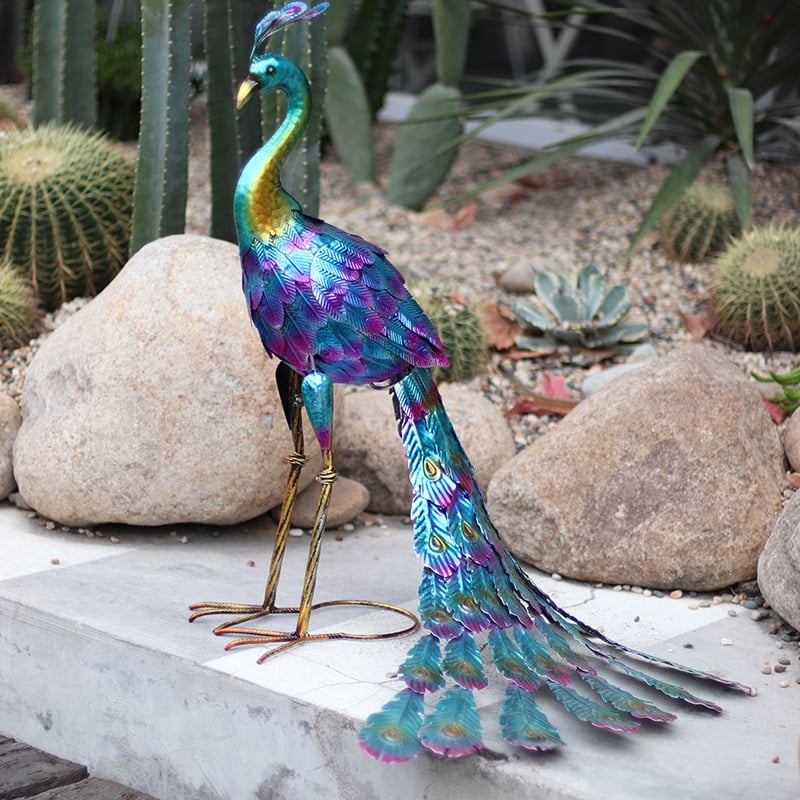 Longhui statuetă metalică cu paun pentru grădină și birou — decor din fier, categorie 6.2 Peacock, ambalare carton