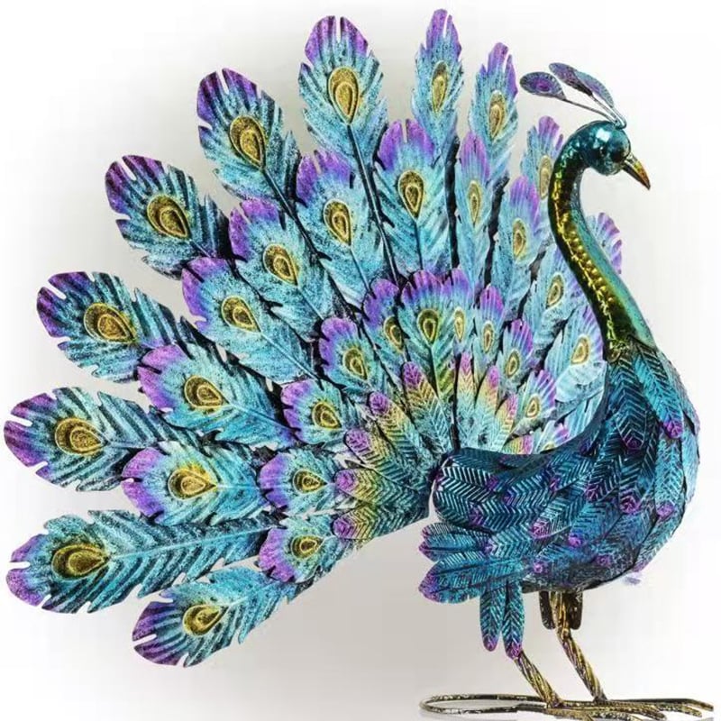 Longhui statuetă metalică cu paun pentru grădină și birou — decor din fier, categorie 6.2 Peacock, ambalare carton