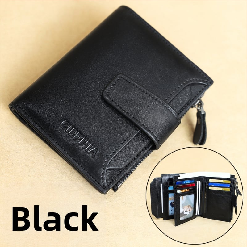 CIEPHIA мъжки портфейл от естествена кожа с RFID защита, ретро къс модел, много отделения за карти и монети с цип