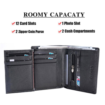 Мъжки портфейл от естествена кожа с RFID защита, първи слой телешка кожа, подплата от найлон, делов стил