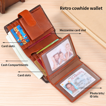 Портфейл от естествена кожа с множество отделения за карти - първи слой телешка кожа, GERUOLA, полиестерна подплата, антикрадба