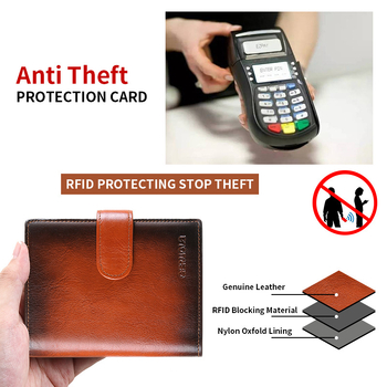 Портфейл от естествена кожа с множество отделения за карти - първи слой телешка кожа, GERUOLA, полиестерна подплата, антикрадба