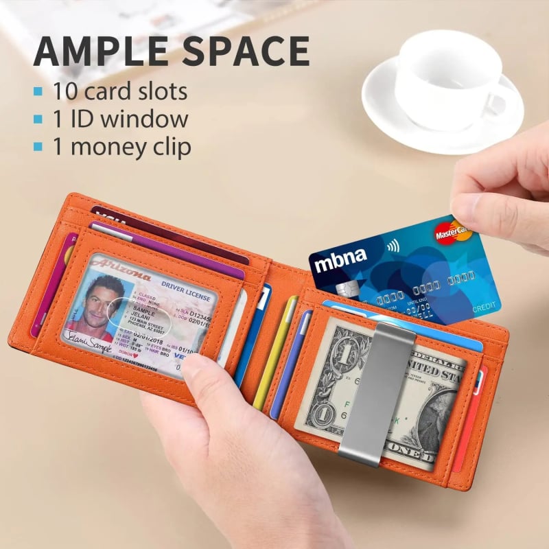 PU bőr RFID tárca, bifold, csíkos mintával, lopás elleni védelem, modell M01#