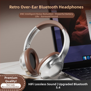 Bluetooth слушалки за глава с метален корпус – ретро стил, Bluetooth 5.4, обхват 10 m, живот на батерията над 8 ч, стерео