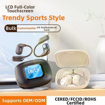 Bezdrôtové športové slúchadlá s háčikom na ucho, ovládanie dotykom a digitálny displej (Bluetooth 5.4, dosah 15 m, výdrž batérie 4–8 h)