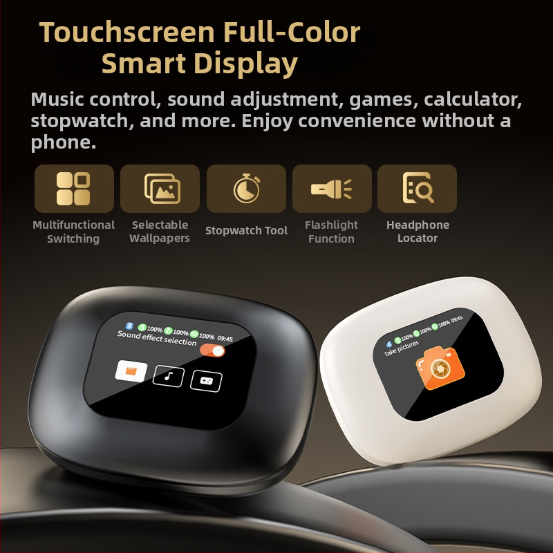 Bezdrôtové športové slúchadlá s háčikom na ucho, ovládanie dotykom a digitálny displej (Bluetooth 5.4, dosah 15 m, výdrž batérie 4–8 h)