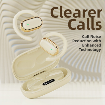 Безжична ушна слушалка със закачалка за ухото, Bluetooth 5.4, обхват 10 м, батерия до 4 ч, цифров дисплей, гласово управление