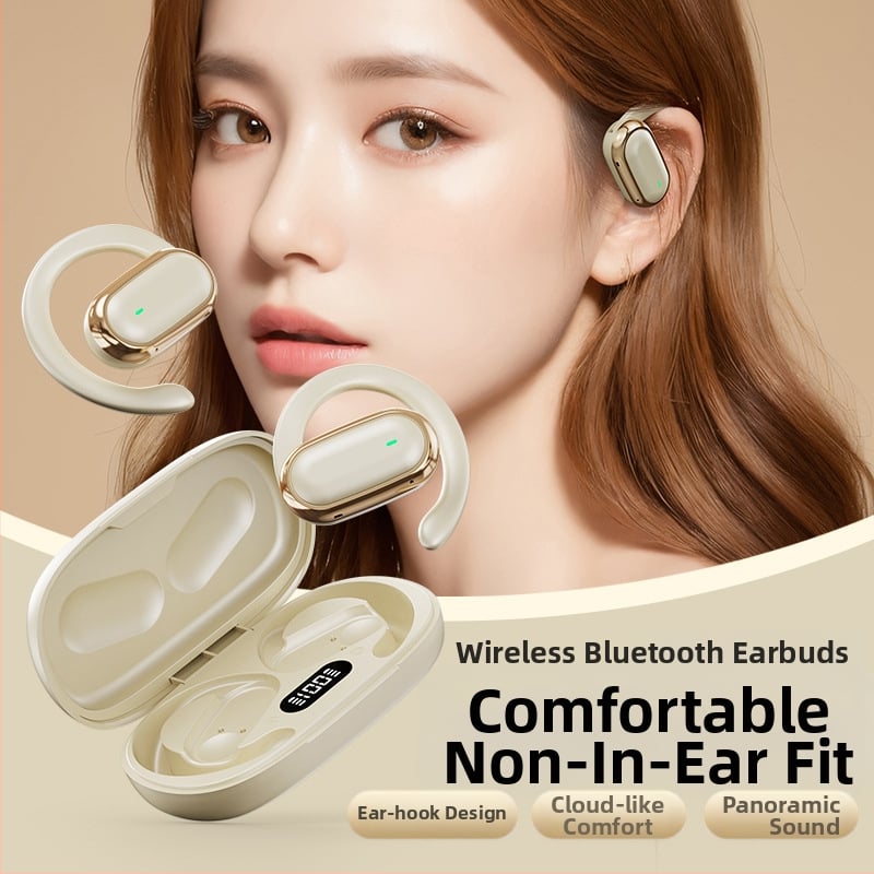 Безжична ушна слушалка със закачалка за ухото, Bluetooth 5.4, обхват 10 м, батерия до 4 ч, цифров дисплей, гласово управление