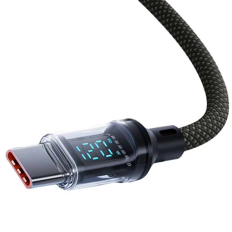USB-C szövött gyors töltőkábel digitális kijelzővel, 120W maxim