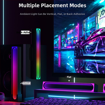 USB захранвана RGB LED амбиентна светлина с 5050RGB+IC, управление чрез приложение и дистанционно, вертикално монтиране