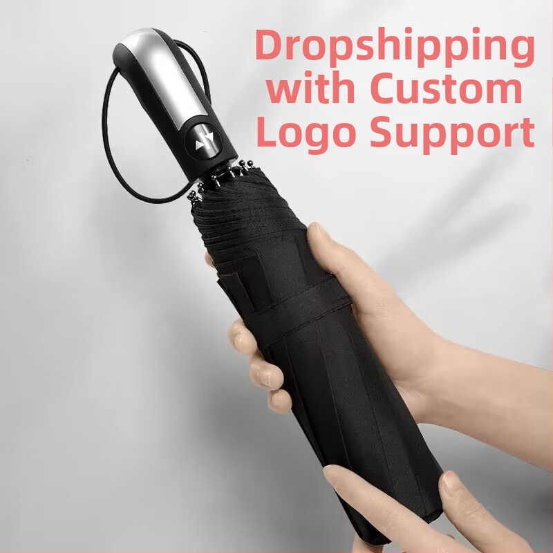 Reklaminis skėtis su automatinio atidarymo, 10 pluošto rėmų, sulankstomas, logotipo spauda, UV apsauga UPF>50 (10 pluošto rėmų; automatinis atidarymas; sulankstomas; logotipo spauda; UPF>50)