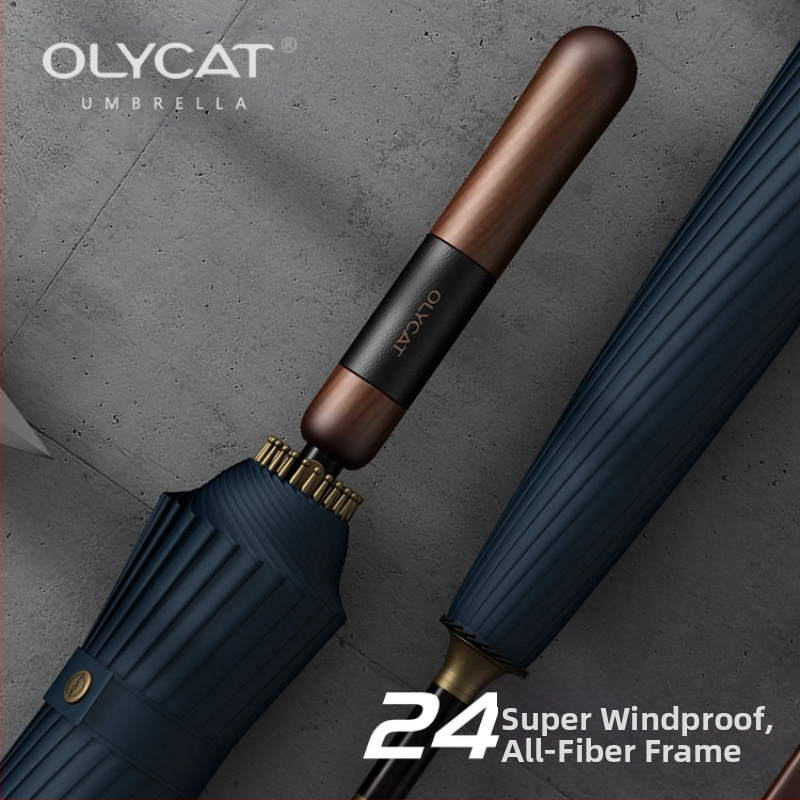 Retro ilgas rankenos skėtis su 24 rėmeliais, plieninis rėmas, kietas medinis kotas, tvirtas medinis rankenos, pusiau automatinis atvėrimas, rankinis sulankstymas, suaugusiems