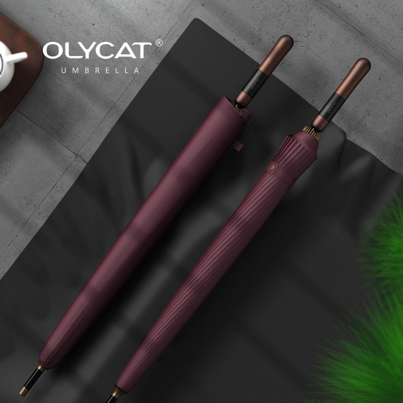 Ρετρό ομπρέλα με μακριά λαβή, 24 ράβδες, ενισχυμένος σκελετός από σίδηρο, λαβή από ξύλο, ημι-αυτόματο άνοιγμα, χειροκίνητη αναδίπλωση, για ενήλικες