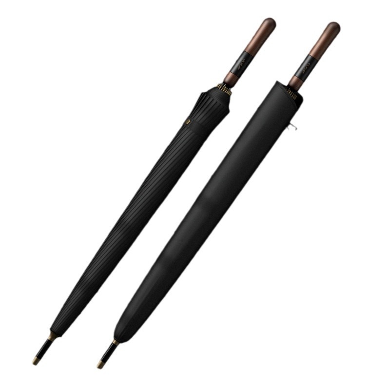 Ρετρό ομπρέλα με μακριά λαβή, 24 ράβδες, ενισχυμένος σκελετός από σίδηρο, λαβή από ξύλο, ημι-αυτόματο άνοιγμα, χειροκίνητη αναδίπλωση, για ενήλικες