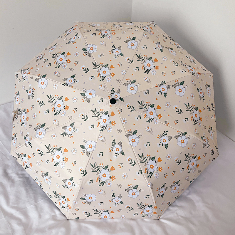 Saulės skėtis su gėlių raštu, penkių dalių sulankstomas, pusiau automatinis atidarymas, kompaktiškas, UV apsauga UPF50+