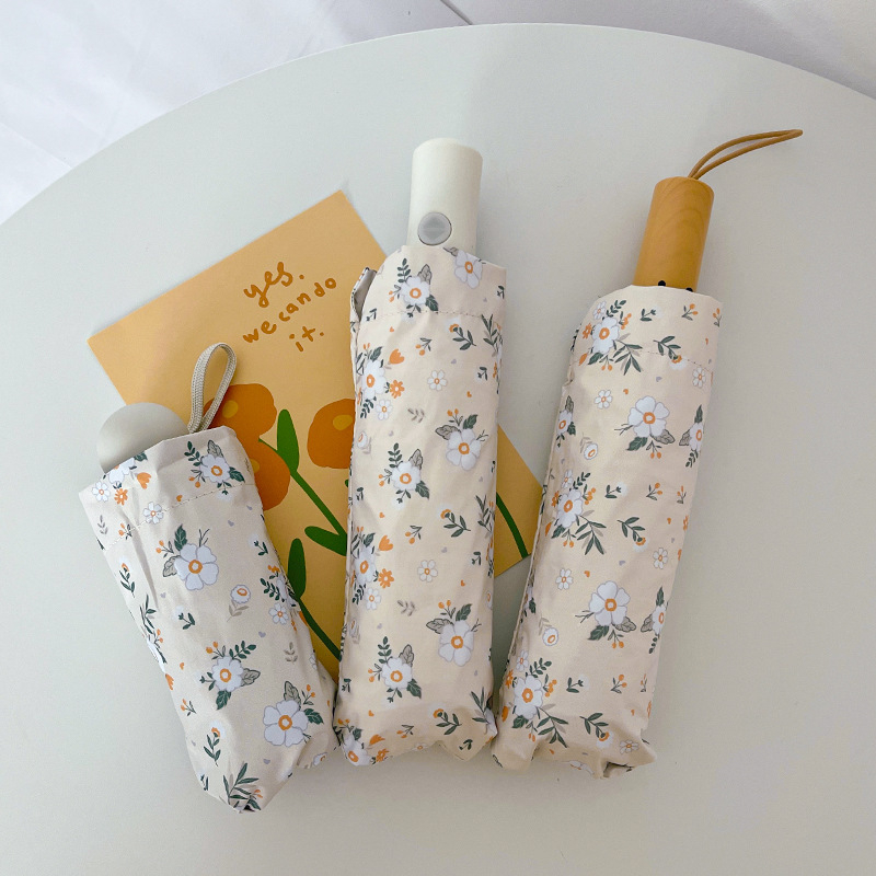 Saulės skėtis su gėlių raštu, penkių dalių sulankstomas, pusiau automatinis atidarymas, kompaktiškas, UV apsauga UPF50+