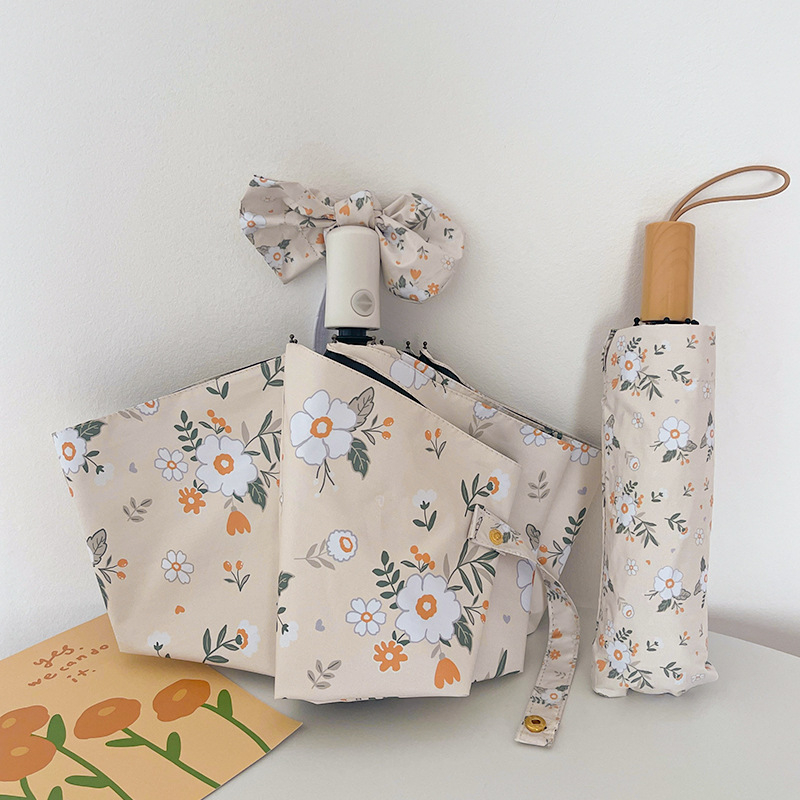 Saulės skėtis su gėlių raštu, penkių dalių sulankstomas, pusiau automatinis atidarymas, kompaktiškas, UV apsauga UPF50+