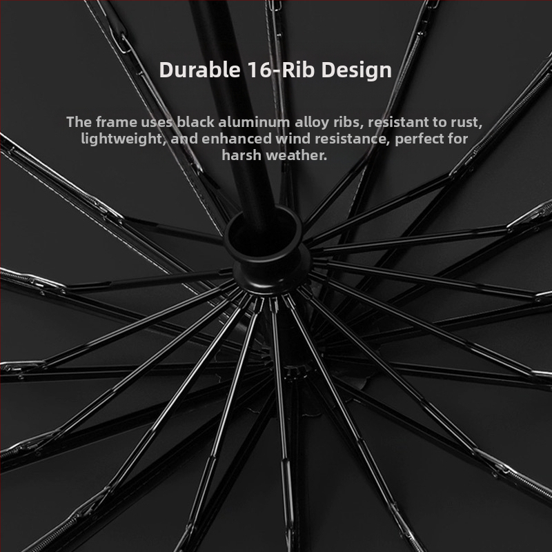 Чадър с тройно сгъване, държач от масивно дърво, 10 рамена от фибърна конструкция, плат 210T, автоматично отваряне