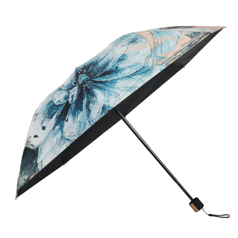 Αναδιπλούμενη ομπρέλα διπλού στρώματος με 8 ακτίνες, UPF > 40, χειροκίνητο άνοιγμα, σχέδιο με λουλούδια.