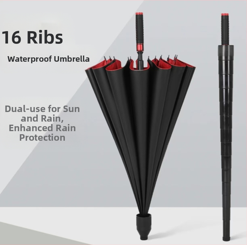 Голф чадър с 16 ребра, водоустойчив покрив, дълга дръжка, полуавтоматично отваряне/затваряне, UPF50+
