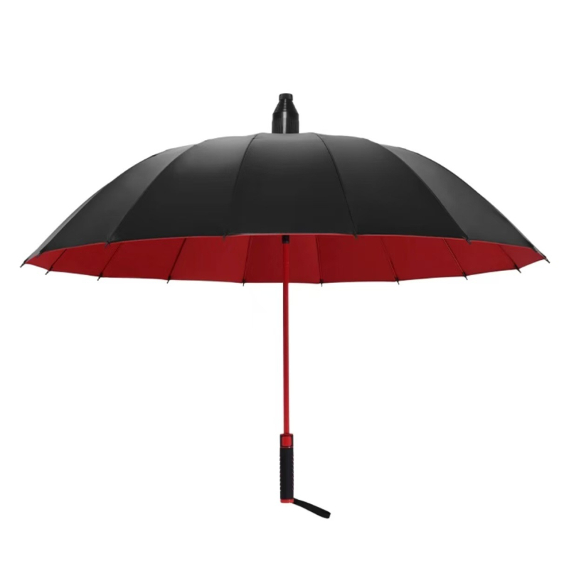 Golf skėtis su 16 rėmų, vandeniui atsparus gaubtas, ilga rankena, pusiau automatinis atidarymas uždarymas, UPF50+