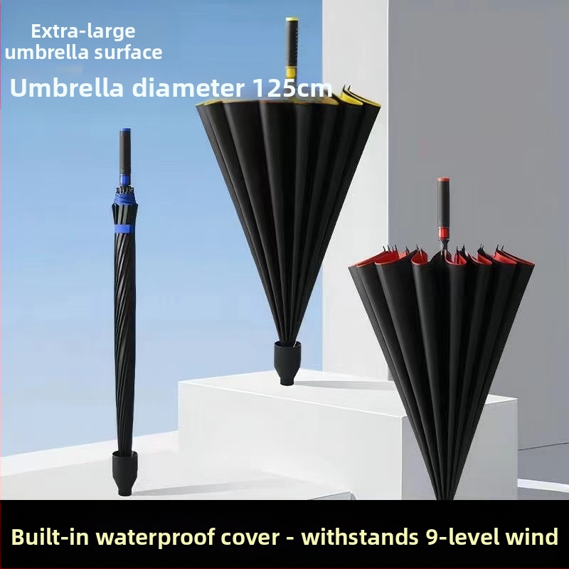 Голф чадър с 16 ребра, водоустойчив покрив, дълга дръжка, полуавтоматично отваряне/затваряне, UPF50+