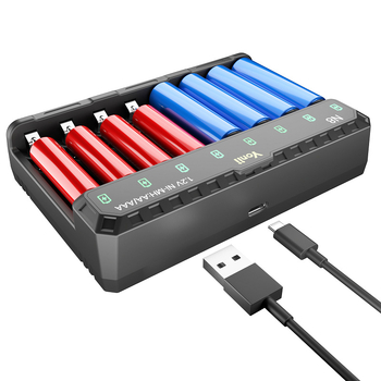 8-слотово Ni-MH AA зарядно за батерии, интелигентно зарядно, USB-C вход, 0.5A на слот, DC5V2A вход, серия N8