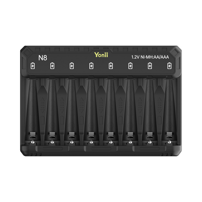 8-слотово Ni-MH AA зарядно за батерии, интелигентно зарядно, USB-C вход, 0.5A на слот, DC5V2A вход, серия N8