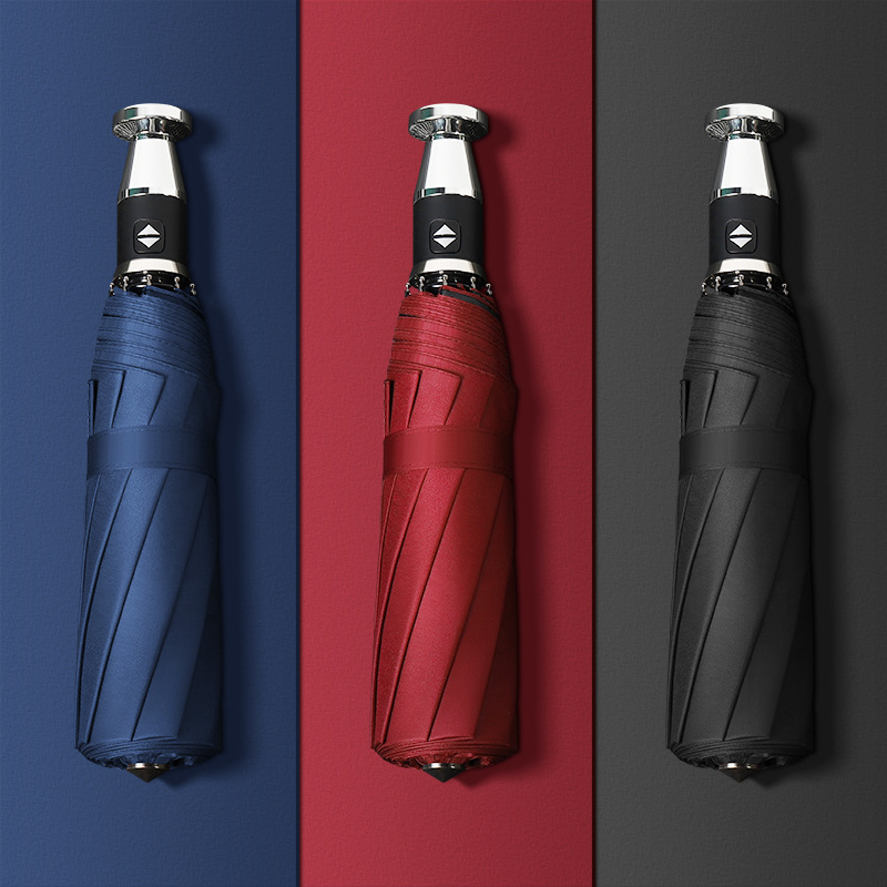 Αυτόματο αναδιπλούμενο ομπρέλα αυτοκινήτου, μοντέρνος σχεδιασμός τρίφυλλου, 10 μεταλλικές ράβδοι, ύφασμα 190T, UPF > 40 (αυτόματο άνοιγμα, σχεδιασμός τριών φύλλων, 10 μεταλλικές ράβδοι, ύφασμα 190T, UPF > 40)