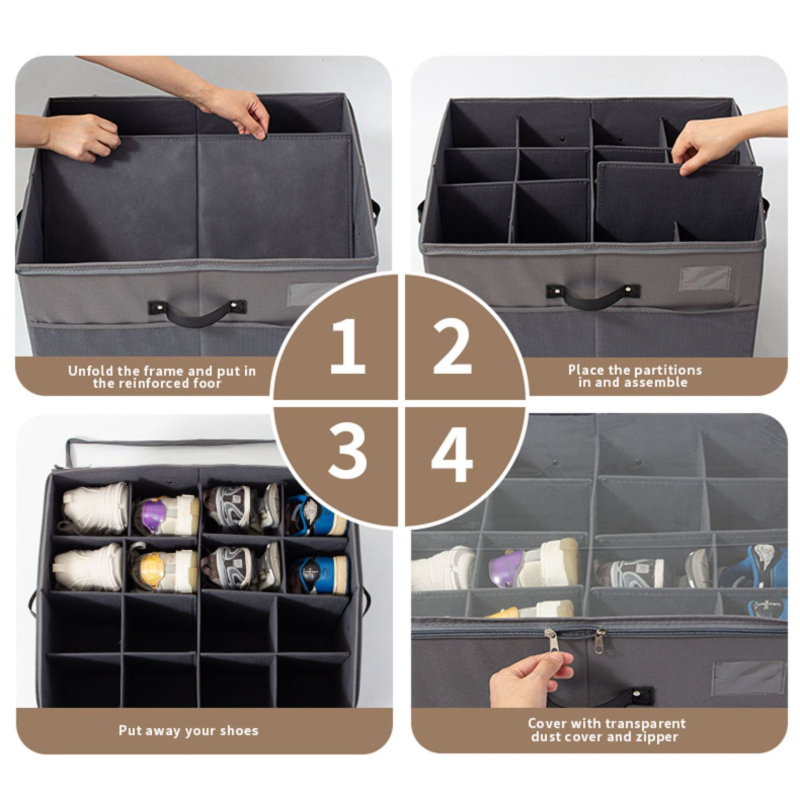 Kutija za cipele od tkanine, sklopiva, prozirni poklop s zatvaračem, kapacitet 18 L, model Plug-in