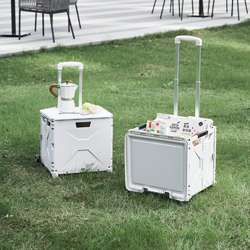 Αναδιπλούμενο PP καρότσι για οικιακή χρήση, αγορές και κάμπινγκ, με ράβδο έλξης και τετρατροχικό σχεδιασμό