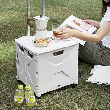 Αναδιπλούμενο PP καρότσι για οικιακή χρήση, αγορές και κάμπινγκ, με ράβδο έλξης και τετρατροχικό σχεδιασμό