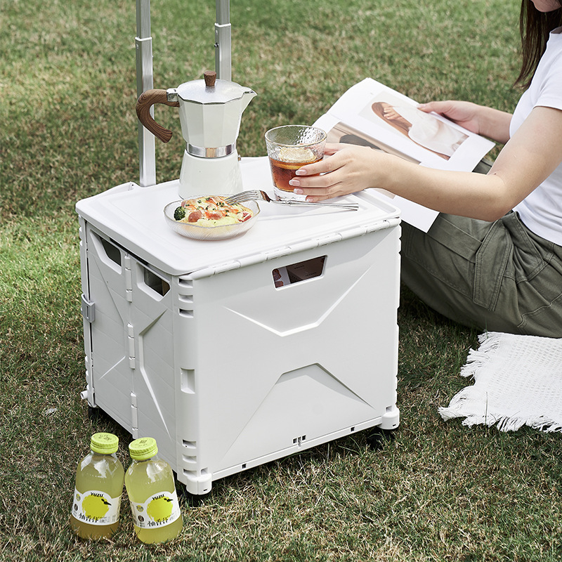 Αναδιπλούμενο PP καρότσι για οικιακή χρήση, αγορές και κάμπινγκ, με ράβδο έλξης και τετρατροχικό σχεδιασμό