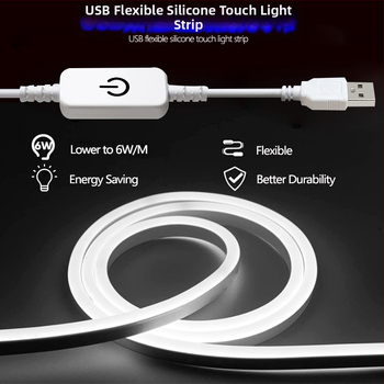 USB prisilietimo neono lanksti šviesos juostelė, 5V įv., 6W/m, 120 LED 2835, reguliuojama šviesa