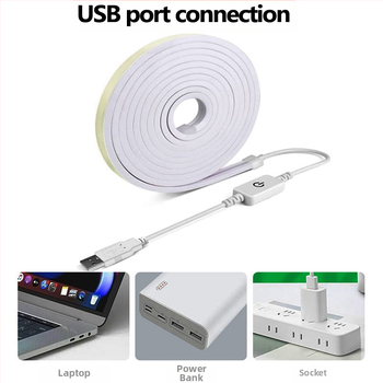 USB prisilietimo neono lanksti šviesos juostelė, 5V įv., 6W/m, 120 LED 2835, reguliuojama šviesa