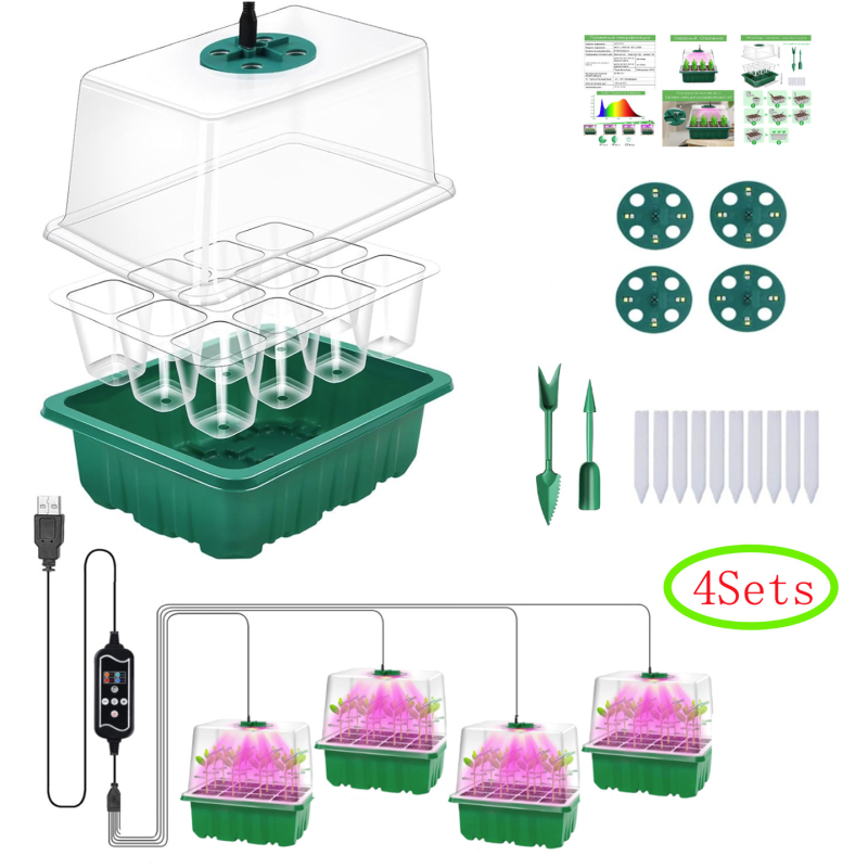 Daigų dėklo augalų šviesos lemputė, 12 ertmių, 8 LED, Model ZB8012, 5V įvadas, IP44, laikmatis