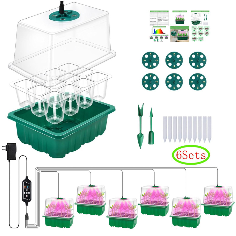 Daigų dėklo augalų šviesos lemputė, 12 ertmių, 8 LED, Model ZB8012, 5V įvadas, IP44, laikmatis