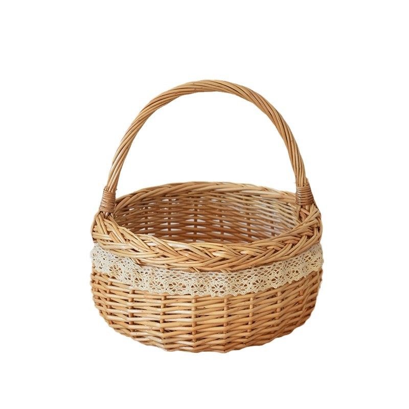 Πλεκτό καλάθι λουλουδιών από ιτιά, χειροποίητο για διακόσμηση και αποθήκευση, αγροτικό στυλ.