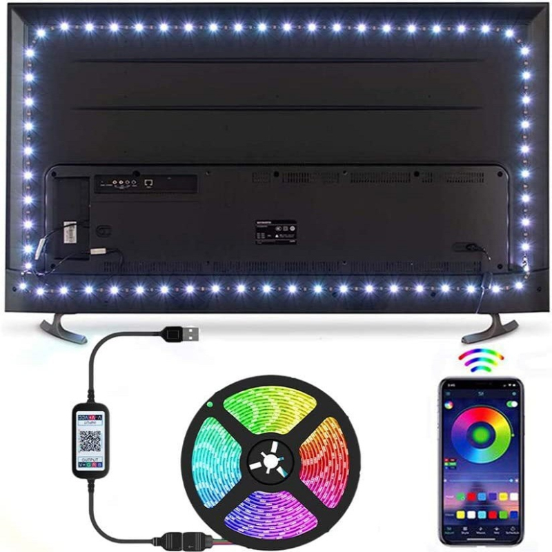 LED televizijos apšvietimo juosta su Bluetooth ir APP valdymu (modelis 5050RGB, 12V, 30 LED, 7W, atspari vandeniui)