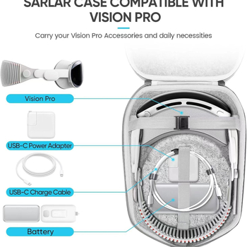 Чанта за VR очила от филц за Quest 2, Quest 3 и Vision Pro; лека, тегло 200 g; съвместимост: Quest 2, Quest 3, Vision Pro.