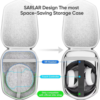 Чанта за VR очила от филц за Quest 2, Quest 3 и Vision Pro; лека, тегло 200 g; съвместимост: Quest 2, Quest 3, Vision Pro.