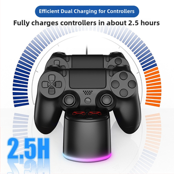 P4 Ασύρματο βάσης φόρτισης για χειριστή παιχνιδιών, διπλός φορτιστής με ένδειξη φόρτισσης, μοντέλο snd-413, Micro διεπαφή, ABS υλικό, 250 g