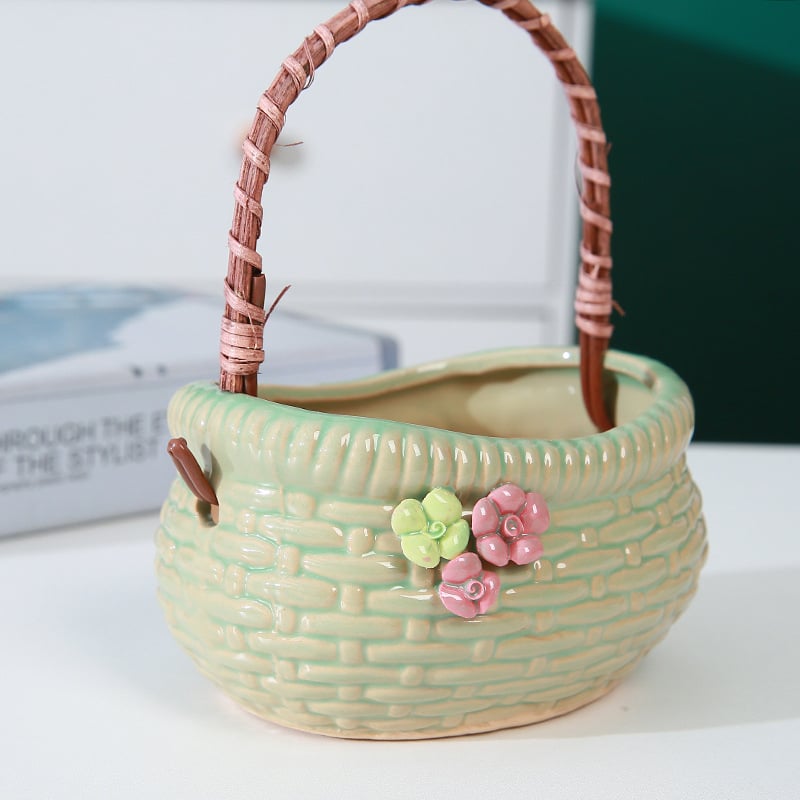 Ghiveci ceramic pentru suculente – coș din ceramică în stil pinch, semi-manual, respirabil, durabil, potrivit pentru pereți, birou, podea sau suport suspendat